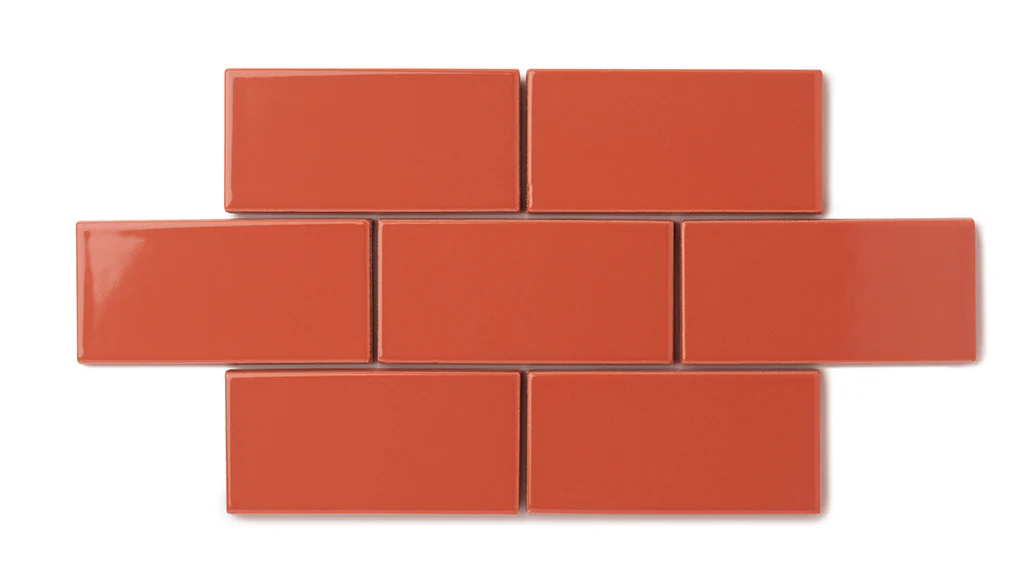 2x4 Half Offset Sheeted Natural Press Ceramic Mosaic Tile in Vermillion Gloss - Storm Tile LLC