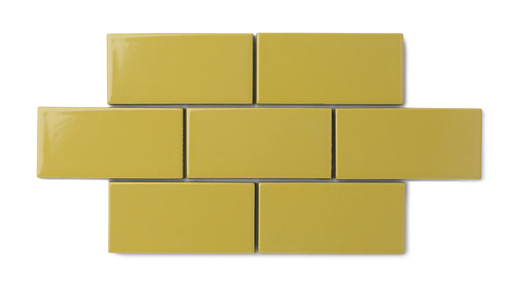 2x4 Half Offset Sheeted Natural Press Ceramic Mosaic Tile in Azo Green Gloss - Storm Tile LLC