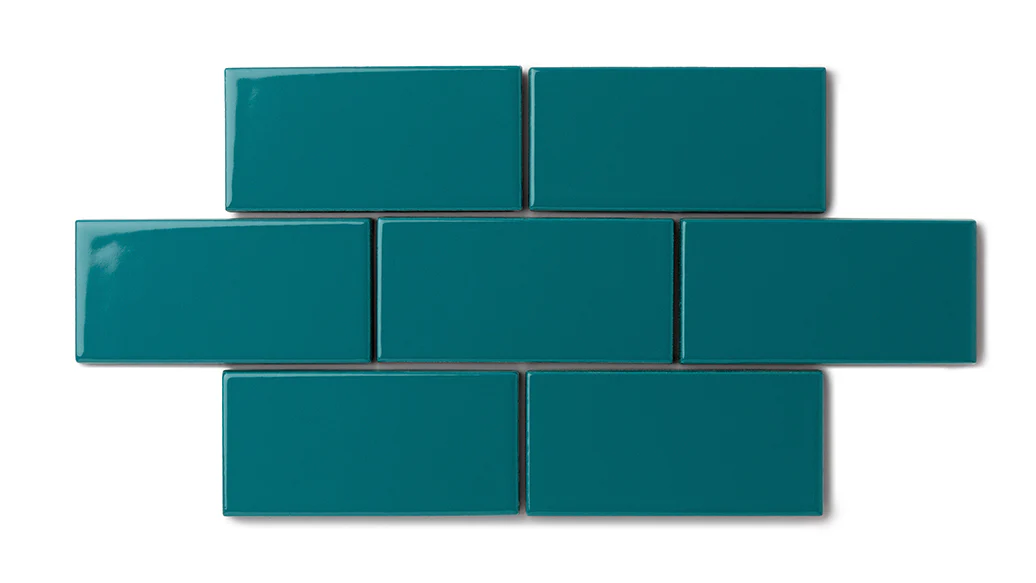2x4 Half Offset Sheeted Natural Press Ceramic Mosaic Tile in Maya Blue Gloss - Storm Tile LLC