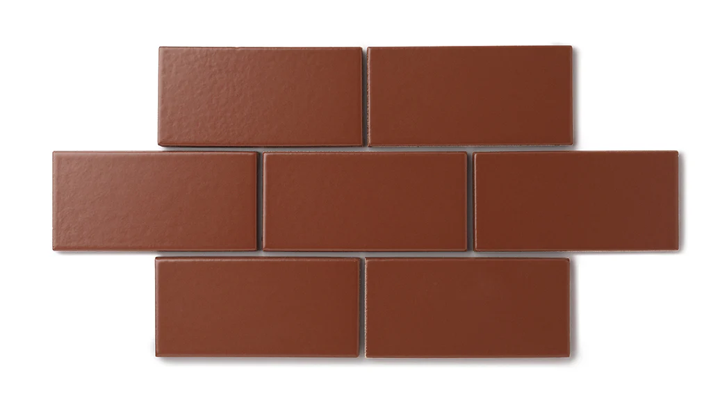 2x4 Half Offset Sheeted Natural Press Ceramic Mosaic Tile in Red Iron Oxide Matte - Storm Tile LLC