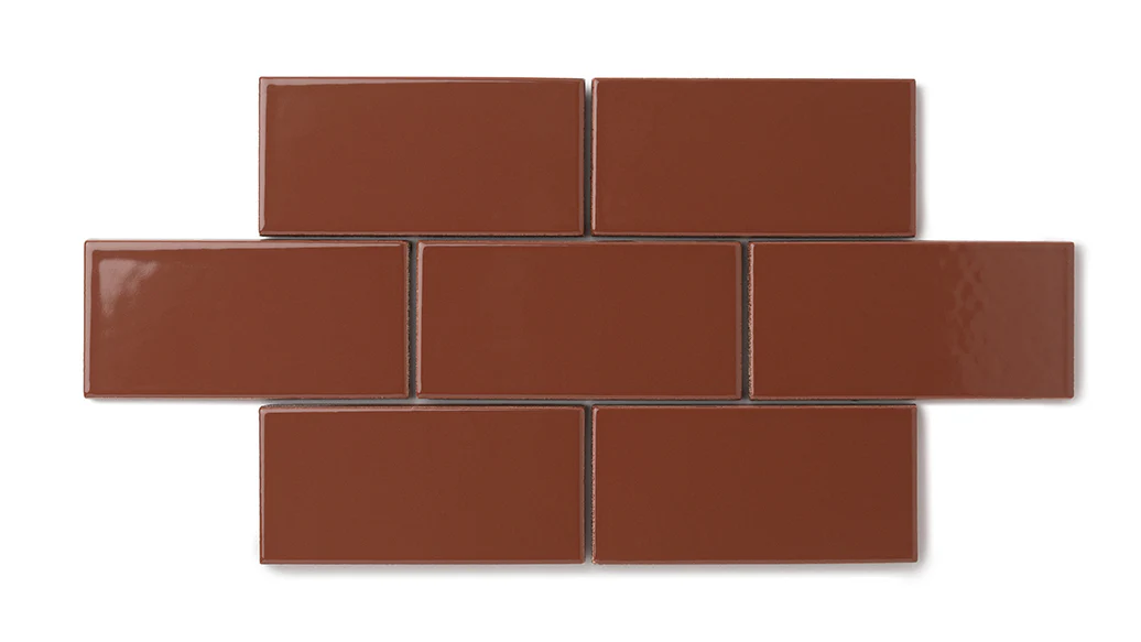 3x3 Straight Set Sheeted Natural Press Ceramic Mosaic Tile in Red Iron Oxide Gloss - Storm Tile LLC