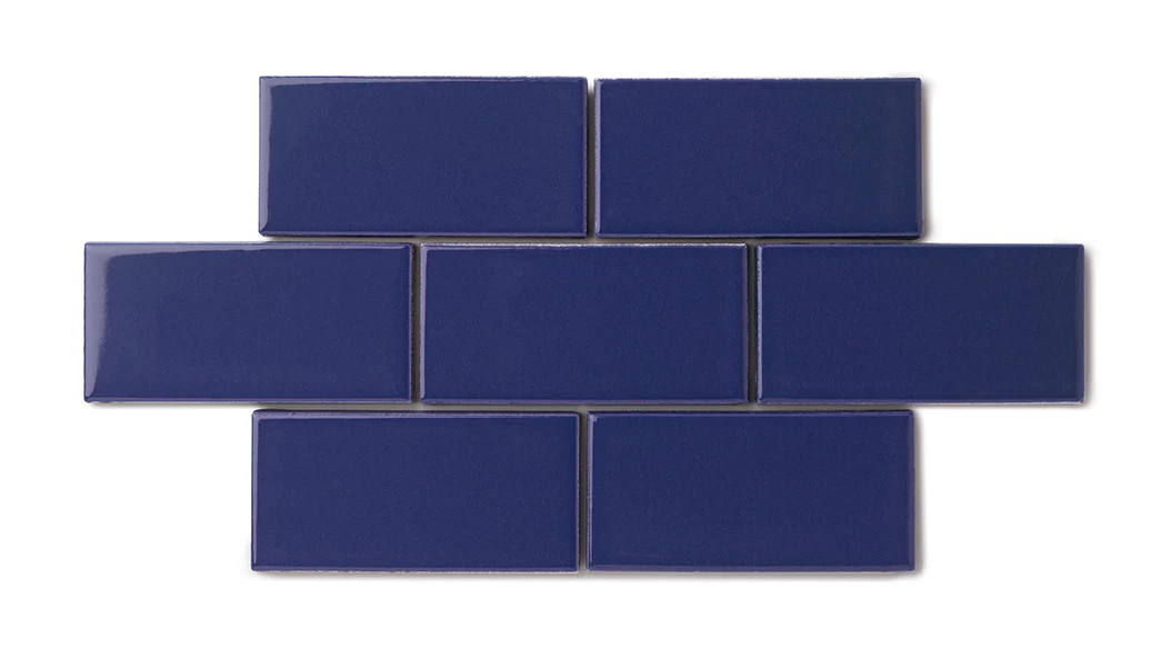 2x4 Half Offset Sheeted Natural Press Ceramic Mosaic Tile in Ultramarine Gloss - Storm Tile LLC