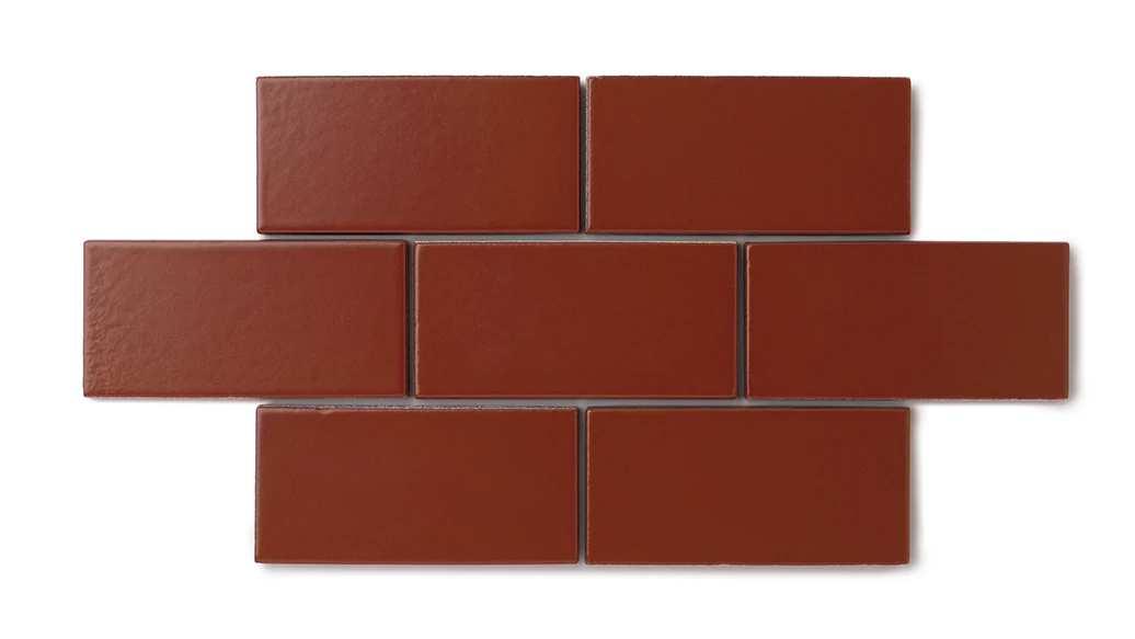 2x4 Straight Set Sheeted Natural Press Ceramic Mosaic Tile in Carmine Matte - Storm Tile LLC