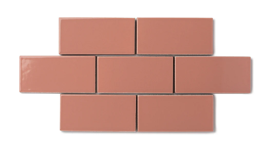 2x4 Half Offset Sheeted Natural Press Ceramic Mosaic Tile in Madder Red Gloss - Storm Tile LLC